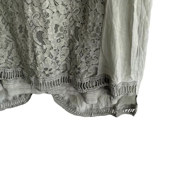 MADE IN ITALY Cotton Sleeveless Blouse Tank Top Lace Split Back Green O/S - Picture 2 of 5